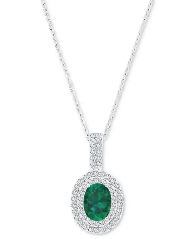 Macy's Amethyst (1-1/20 Ct. T.w.) & Lab-grown White Sapphire (1/2 Ct. T.w.) Oval Halo Birthstone Pendant Ne In Emerald