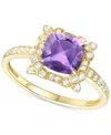 Macy's Amethyst (1-1/3 Ct. T.w.) & Lab-grown White Sapphire (1/4 Ct. T.w.) Halo Ring In 14k Gold-plated Ste In Amethyst