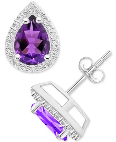 Macy's Amethyst (1-1/3 Ct. T.w.) & Lab Grown White Sapphire (1/4 Ct. T.w.) Stud Earrings In 10k Gold (also In Gray