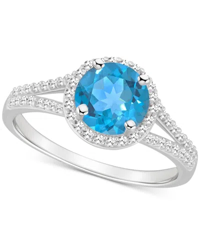 Macy's Amethyst (1-1/4 Ct. T.w.) & Diamond (1/4 Ct. T.w.) Halo Split Shank Ring In Sterling Silver (also In In Blue Topaz