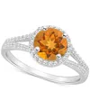 Macy's Amethyst (1-1/4 Ct. T.w.) & Diamond (1/4 Ct. T.w.) Halo Split Shank Ring In Sterling Silver (also In In Citrine