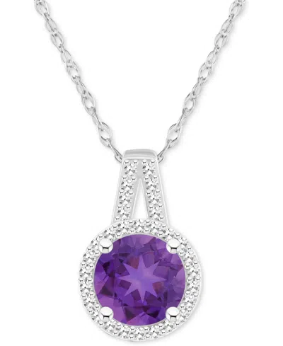 Macy's Amethyst (1-1/4 Ct. T.w.) & Diamond (1/6 Ct. T.w.) Halo 18" Pendant Necklace In Sterling Silver (als