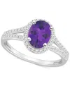Macy's Amethyst (1-1/5 Ct. T.w.) & Diamond (1/4 Ct. T.w.) Oval Halo Split Shank Ring In Sterling Silver (al In Amethyst