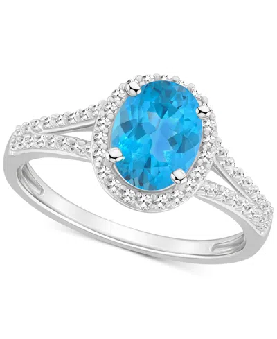 Macy's Amethyst (1-1/5 Ct. T.w.) & Diamond (1/4 Ct. T.w.) Oval Halo Split Shank Ring In Sterling Silver (al In Blue Topaz