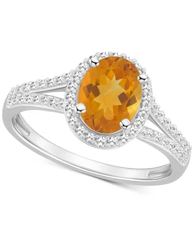 Macy's Amethyst (1-1/5 Ct. T.w.) & Diamond (1/4 Ct. T.w.) Oval Halo Split Shank Ring In Sterling Silver (al In Citrine