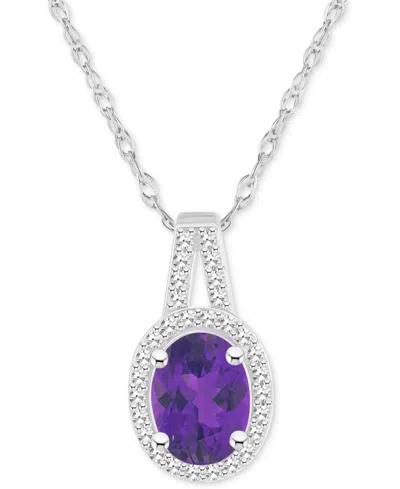 Macy's Amethyst (1-1/5 Ct. T.w.) & Diamond (1/6 Ct. T.w.) Oval Halo 18" Pendant Necklace In Sterling Silver