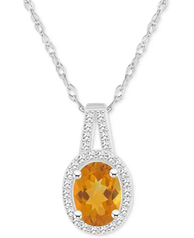 Macy's Amethyst (1-1/5 Ct. T.w.) & Diamond (1/6 Ct. T.w.) Oval Halo 18" Pendant Necklace In Sterling Silver In Citrine