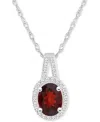 Macy's Amethyst (1-1/5 Ct. T.w.) & Diamond (1/6 Ct. T.w.) Oval Halo 18" Pendant Necklace In Sterling Silver In Garnet