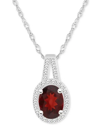 Macy's Amethyst (1-1/5 Ct. T.w.) & Diamond (1/6 Ct. T.w.) Oval Halo 18" Pendant Necklace In Sterling Silver In Garnet