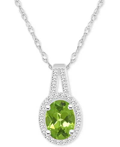 Macy's Amethyst (1-1/5 Ct. T.w.) & Diamond (1/6 Ct. T.w.) Oval Halo 18" Pendant Necklace In Sterling Silver In Peridot