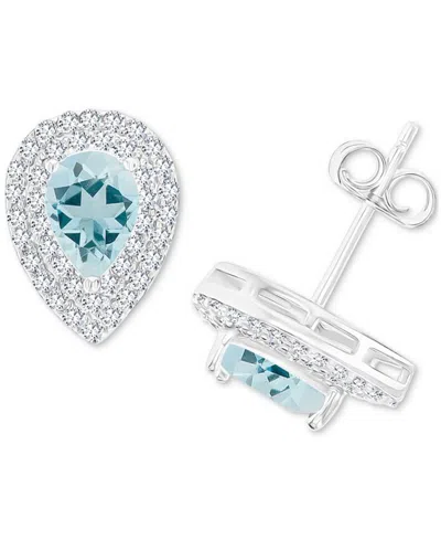 Macy's Amethyst (1-1/5 Ct. T.w.) & Lab-grown White Sapphire (1/2 Ct. T.w.) Pear Halo Birthstone Stud Earrin In Aquamarine