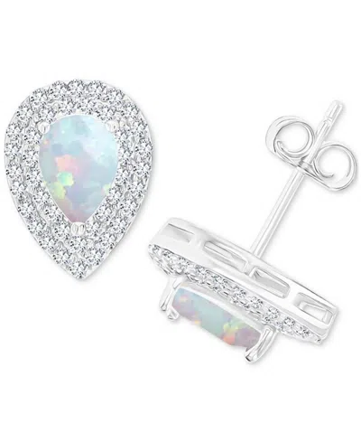 Macy's Amethyst (1-1/5 Ct. T.w.) & Lab-grown White Sapphire (1/2 Ct. T.w.) Pear Halo Birthstone Stud Earrin In Opal
