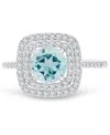 Macy's Amethyst (1-1/5 Ct. T.w.) & Lab-grown White Sapphire (1/2 Ct. T.w.) Square Halo Birthstone Ring In S In Aquamarine