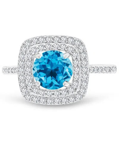 Macy's Amethyst (1-1/5 Ct. T.w.) & Lab-grown White Sapphire (1/2 Ct. T.w.) Square Halo Birthstone Ring In S In Blue Topaz