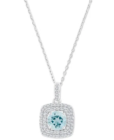 Macy's Amethyst (1-1/5 Ct. T.w.) & Lab-grown White Sapphire (1/3 Ct. T.w.) Square Halo Birthstone Pendant N In Aquamarine