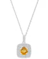 Macy's Amethyst (1-1/5 Ct. T.w.) & Lab-grown White Sapphire (1/3 Ct. T.w.) Square Halo Birthstone Pendant N In Citrine