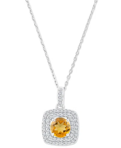 Macy's Amethyst (1-1/5 Ct. T.w.) & Lab-grown White Sapphire (1/3 Ct. T.w.) Square Halo Birthstone Pendant N In Citrine