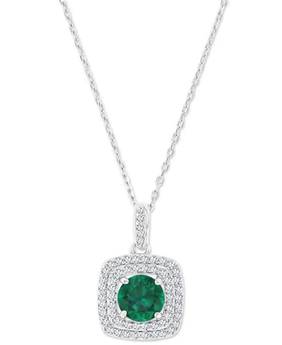 Macy's Amethyst (1-1/5 Ct. T.w.) & Lab-grown White Sapphire (1/3 Ct. T.w.) Square Halo Birthstone Pendant N In Emerald