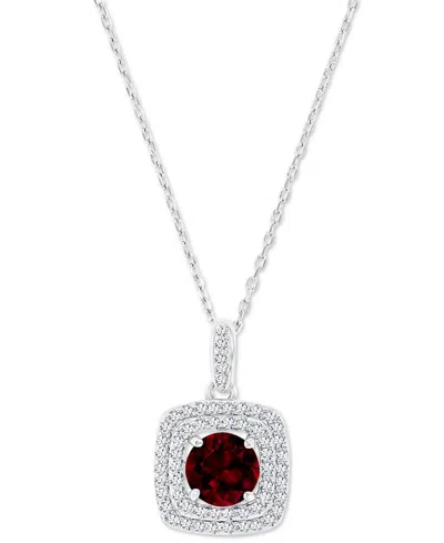 Macy's Amethyst (1-1/5 Ct. T.w.) & Lab-grown White Sapphire (1/3 Ct. T.w.) Square Halo Birthstone Pendant N In Garnet