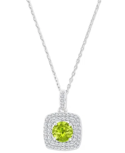 Macy's Amethyst (1-1/5 Ct. T.w.) & Lab-grown White Sapphire (1/3 Ct. T.w.) Square Halo Birthstone Pendant N In Peridot