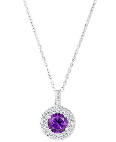 Macy's Amethyst (1-1/5 Ct. T.w.) & Lab-grown White Sapphire (3/8 Ct. T.w.) Halo Birthstone Pendant Necklace