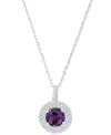 Macy's Amethyst (1-1/5 Ct. T.w.) & Lab-grown White Sapphire (3/8 Ct. T.w.) Halo Birthstone Pendant Necklace In Alexandrite