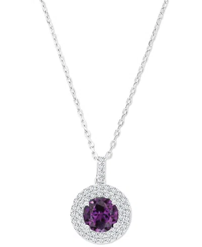 Macy's Amethyst (1-1/5 Ct. T.w.) & Lab-grown White Sapphire (3/8 Ct. T.w.) Halo Birthstone Pendant Necklace In Alexandrite
