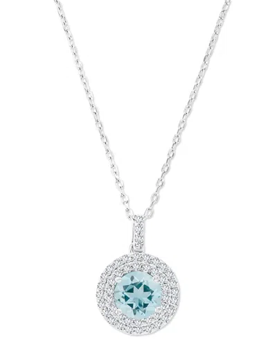 Macy's Amethyst (1-1/5 Ct. T.w.) & Lab-grown White Sapphire (3/8 Ct. T.w.) Halo Birthstone Pendant Necklace In Aquamarine