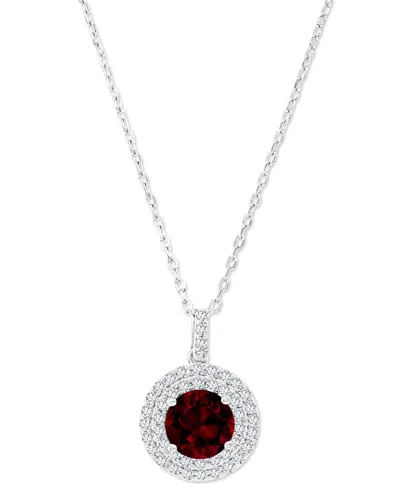 Macy's Amethyst (1-1/5 Ct. T.w.) & Lab-grown White Sapphire (3/8 Ct. T.w.) Halo Birthstone Pendant Necklace In Garnet