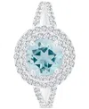 Macy's Amethyst (1-1/5 Ct. T.w.) & Lab-grown White Sapphire (5/8 Ct. T.w.) Halo Birthstone Ring In Sterling In Aquamarine