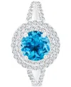 Macy's Amethyst (1-1/5 Ct. T.w.) & Lab-grown White Sapphire (5/8 Ct. T.w.) Halo Birthstone Ring In Sterling In Blue Topaz