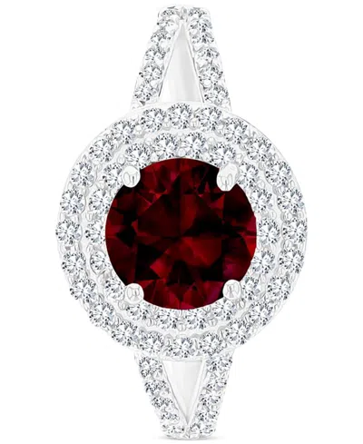 Macy's Amethyst (1-1/5 Ct. T.w.) & Lab-grown White Sapphire (5/8 Ct. T.w.) Halo Birthstone Ring In Sterling In Garnet