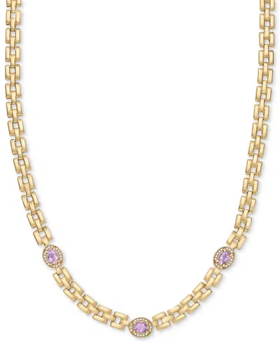 Macy's Amethyst (1-1/5 Ct. T.w.) & White Topaz (1/20 Ct. T.w.) Panther Link 17" Collar Necklace In 14k Gold