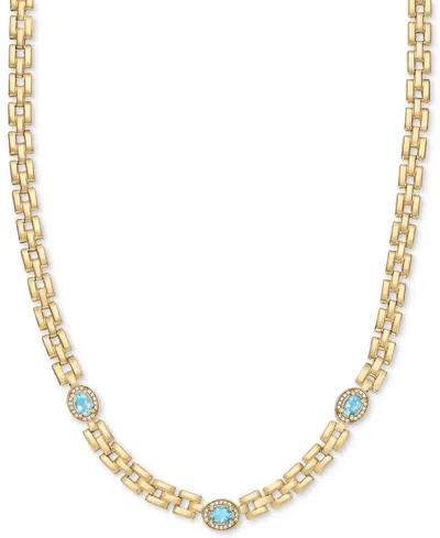 Macy's Amethyst (1-1/5 Ct. T.w.) & White Topaz (1/20 Ct. T.w.) Panther Link 17" Collar Necklace In 14k Gold In Blue Topaz