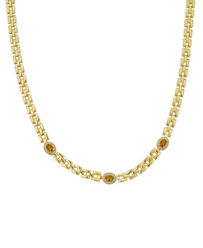 Macy's Amethyst (1-1/5 Ct. T.w.) & White Topaz (1/20 Ct. T.w.) Panther Link 17" Collar Necklace In 14k Gold In Citrine