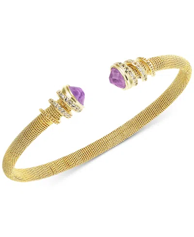 Macy's Amethyst (1-1/5 Ct. T.w.) & White Topaz (3/8 Ct. T.w.) Cuff Bangle Bracelet In 14k Gold-plated Sterl