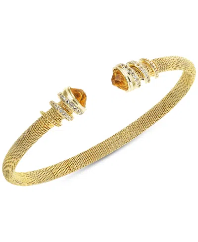 Macy's Amethyst (1-1/5 Ct. T.w.) & White Topaz (3/8 Ct. T.w.) Cuff Bangle Bracelet In 14k Gold-plated Sterl In Citrine
