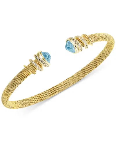 Macy's Amethyst (1-1/5 Ct. T.w.) & White Topaz (3/8 Ct. T.w.) Cuff Bangle Bracelet In 14k Gold-plated Sterl In Sky Blue Topaz