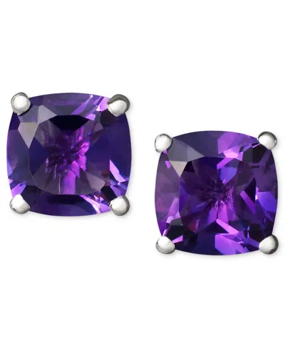 Macy's Amethyst (1-3/4 Ct. T.w.) Cushion Stud Earrings In 14k White Gold (also Available In Peridot, Garnet In Purple
