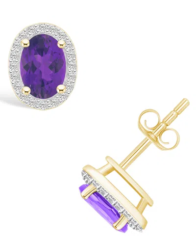 Macy's Amethyst (1-3/5 Ct. T.w.) And Lab Grown Sapphire (1/5 Ct. T.w.) Halo Studs In 10k Yellow Gold