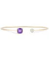 Macy's Amethyst (1-3/8 Ct. T.w.) & Diamond (1/10 Ct. T.w.) Wire Cuff Bangle Bracelet In 10k Gold (also In B In Amethyst