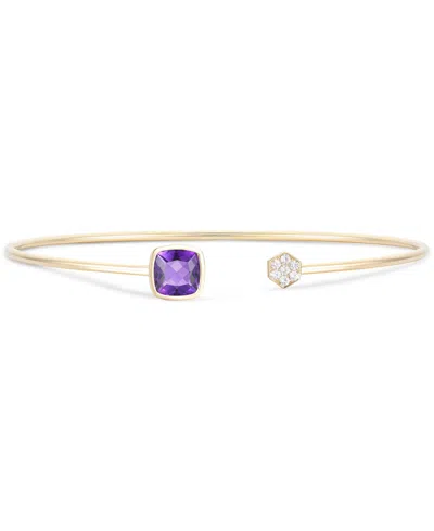 Macy's Amethyst (1-3/8 Ct. T.w.) & Diamond (1/10 Ct. T.w.) Wire Cuff Bangle Bracelet In 10k Gold (also In B