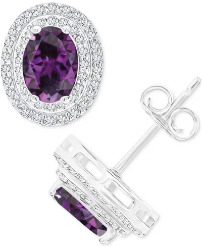 Macy's Amethyst (1-1/2 Ct. T.w.) & Lab-grown White Sapphire (1/2 Ct. T.w.) Halo Birthstone Stud Earrings In In Alexandrite
