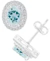 Macy's Amethyst (1-3/8 Ct. T.w.) & Lab Grown White Sapphire (1/2 Ct. T.w.) Oval Halo Birthstone Stud Earrin In Aquamarine