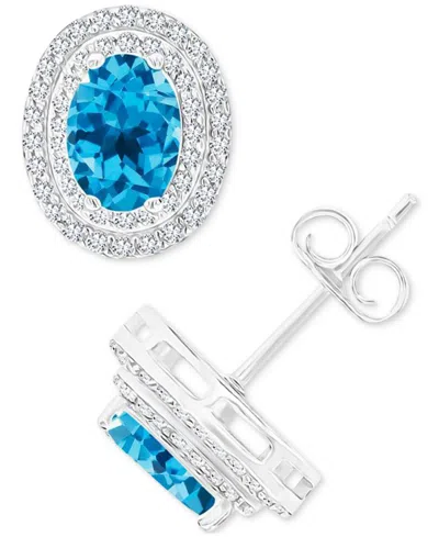 Macy's Amethyst (1-3/8 Ct. T.w.) & Lab Grown White Sapphire (1/2 Ct. T.w.) Oval Halo Birthstone Stud Earrin In Blue Topaz