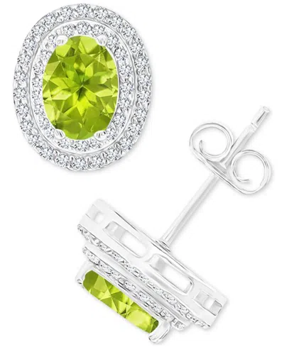 Macy's Amethyst (1-3/8 Ct. T.w.) & Lab Grown White Sapphire (1/2 Ct. T.w.) Oval Halo Birthstone Stud Earrin In Peridot
