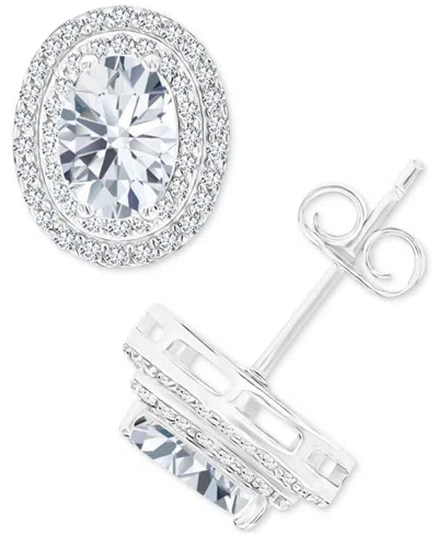Macy's Amethyst (1-3/8 Ct. T.w.) & Lab Grown White Sapphire (1/2 Ct. T.w.) Oval Halo Birthstone Stud Earrin In White Topaz