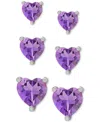 Macy's Amethyst (1-3/8 Ct. T.w.) Graduated Heart 3-pc. Set Stud Earrings In Sterling Silver In Amethyst