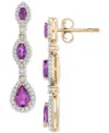 Macy's Amethyst (1-5/8 Ct. T.w.) & Diamond (1/2 Ct. T.w.) Pear & Marquise Halo Drop Earrings In 14k Gold