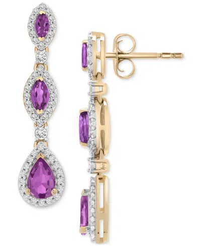 Macy's Amethyst (1-5/8 Ct. T.w.) & Diamond (1/2 Ct. T.w.) Pear & Marquise Halo Drop Earrings In 14k Gold In Purple